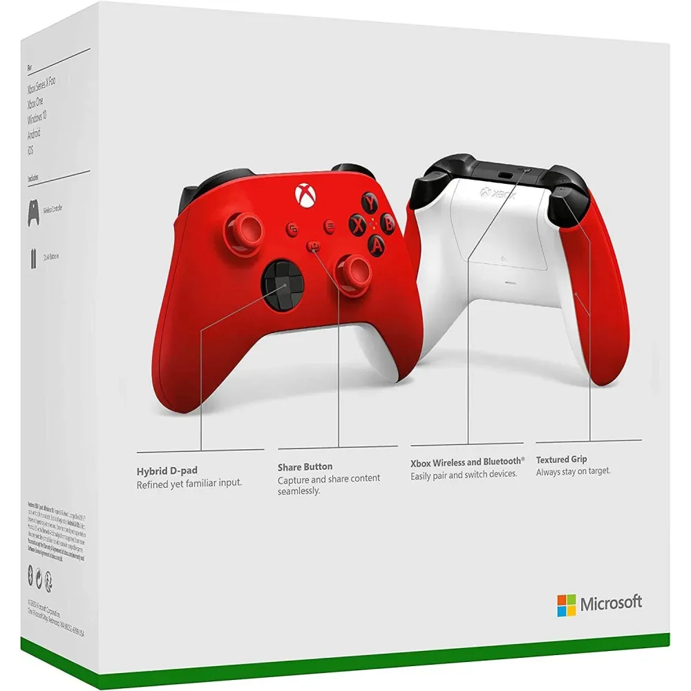 Геймърски контролер Microsoft, За Xbox, Безжичен, Червен