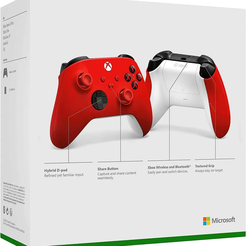 Геймърски контролер Microsoft, За Xbox, Безжичен, Червен