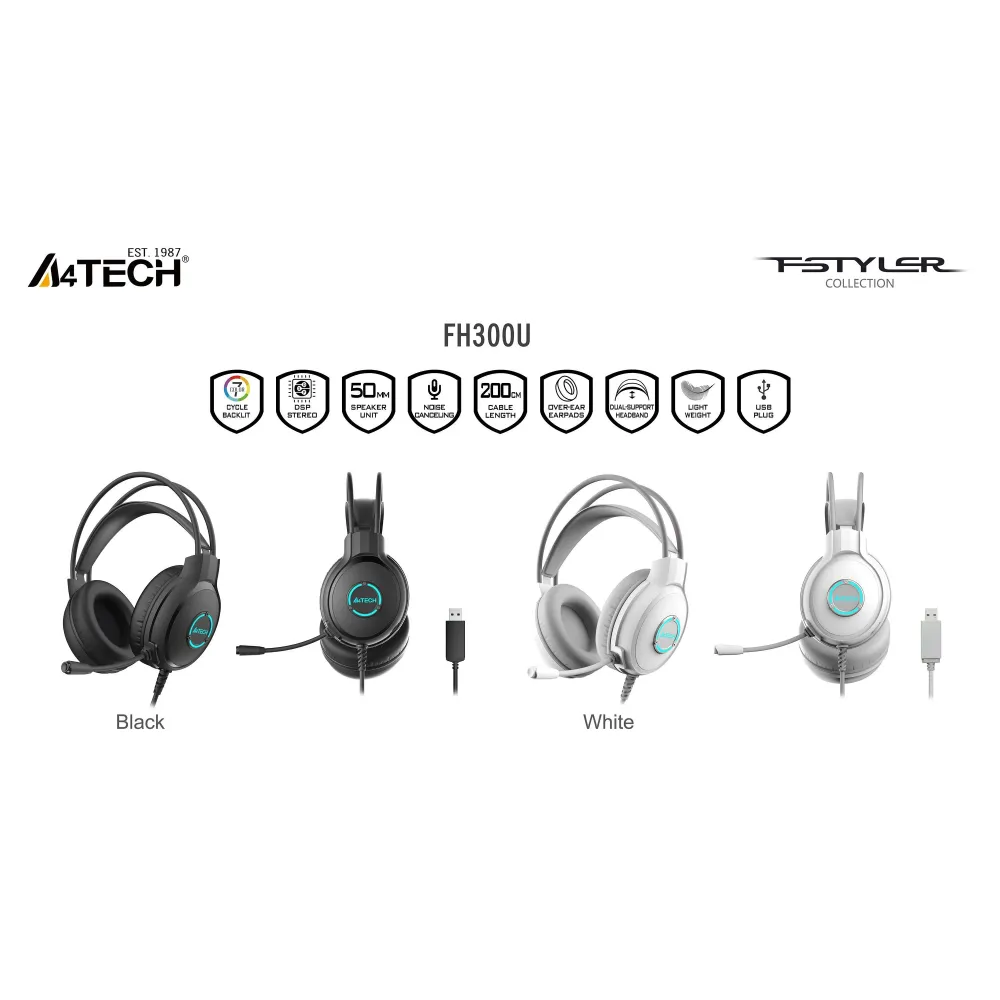 А4tech Fstyler FH300U Слушалки с микрофон USB, Noice Cancelling, бял А4tech Fstyler FH300U Слушалки с микрофон USB, Noice Cancelling, бял