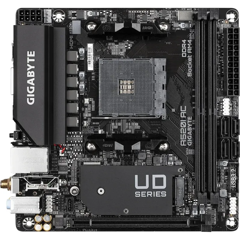 Дънна платка GIGABYTE A520I AC WIFI, Socket AM4, Mini-ITX