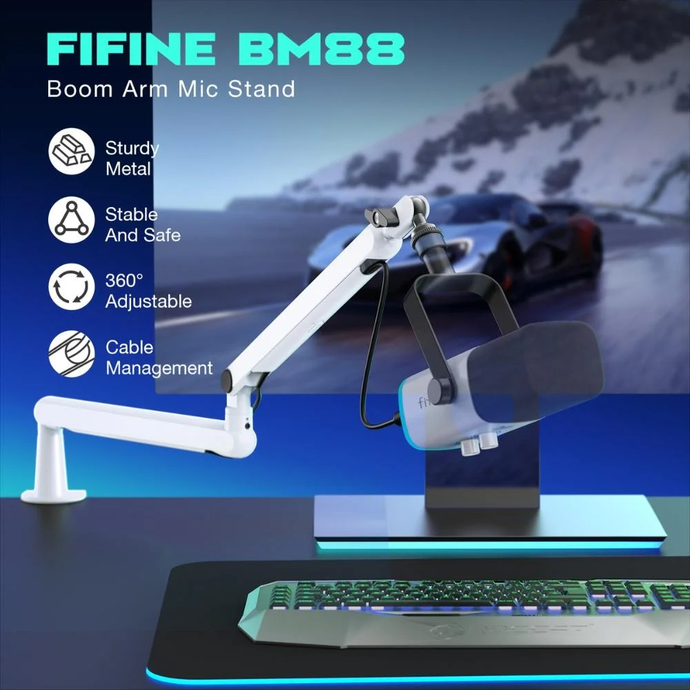 Стойка за микрофон FIFINE BM88 White High End Boom Arm Stand Стойка за микрофон FIFINE BM88 White High End Boom Arm Stand