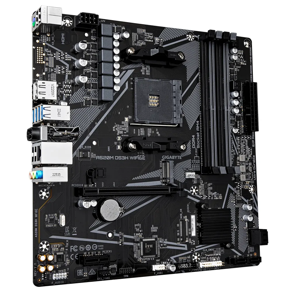 Дънна платка GIGABYTE A520M DS3H WiFi 6E, Socket AM4 Дънна платка GIGABYTE A520M DS3H WiFi 6E, Socket AM4