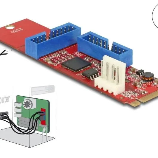 Адаптер Delock, M.2 Key B+M мъжко към 2 x USB 5 Gbps Pin Header Адаптер Delock, M.2 Key B+M мъжко към 2 x USB 5 Gbps Pin Header