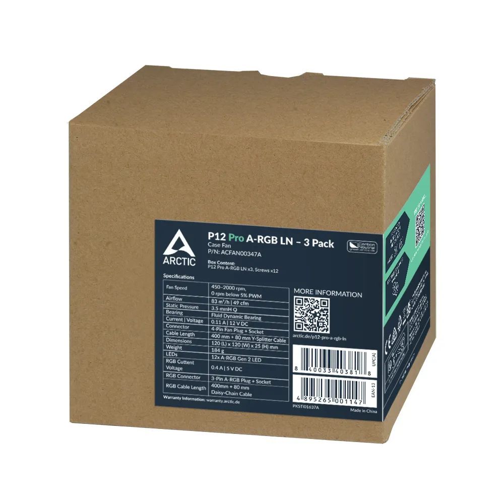 Комплект вентилатори ARCTIC P12 Pro A-RGB LN 120mm PWM 3-Pack Комплект вентилатори ARCTIC P12 Pro A-RGB LN 120mm PWM 3-Pack