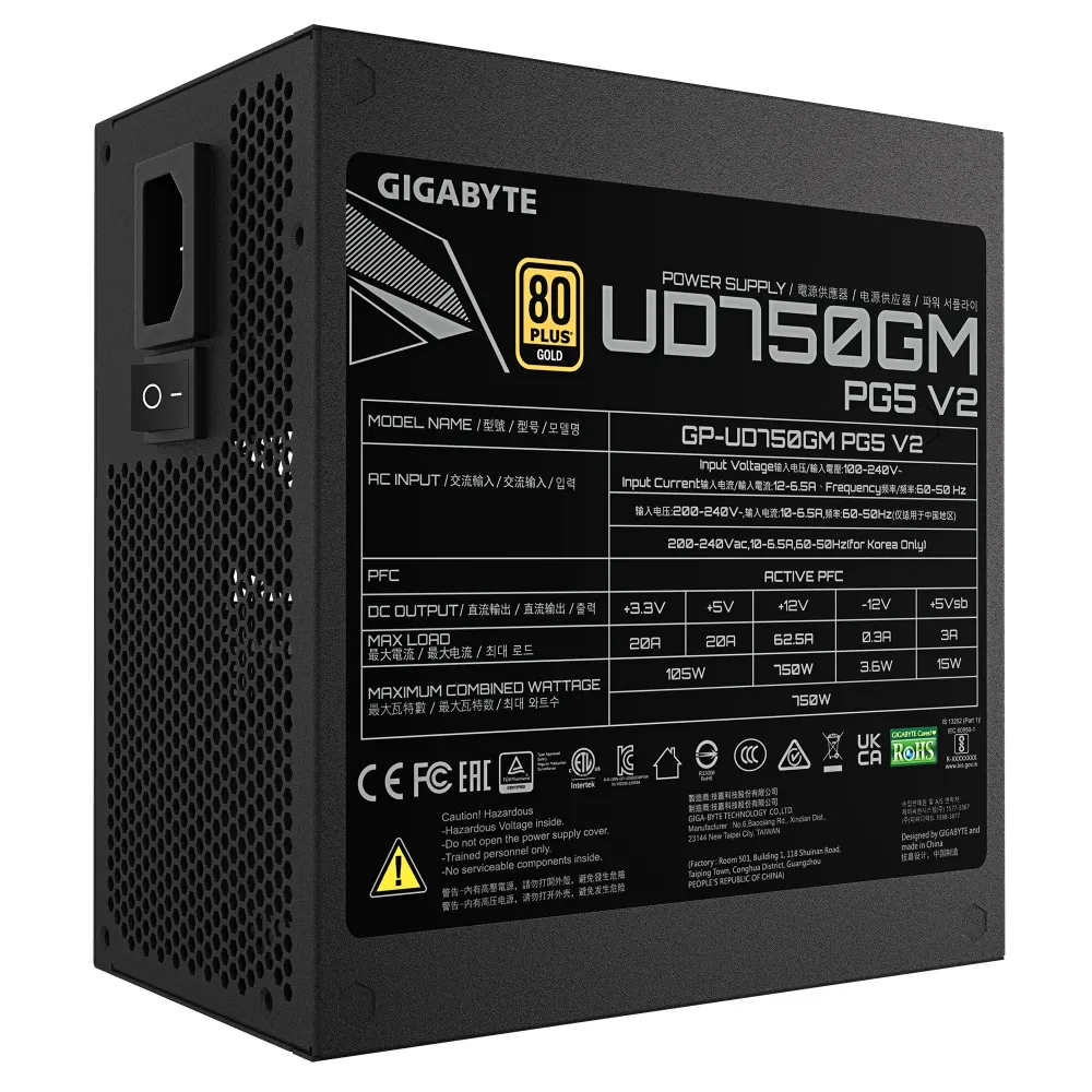 Захранващ блок Gigabyte UD750GM PG5 V2 , 750W, 80+ GOLD, PCIe 5.1