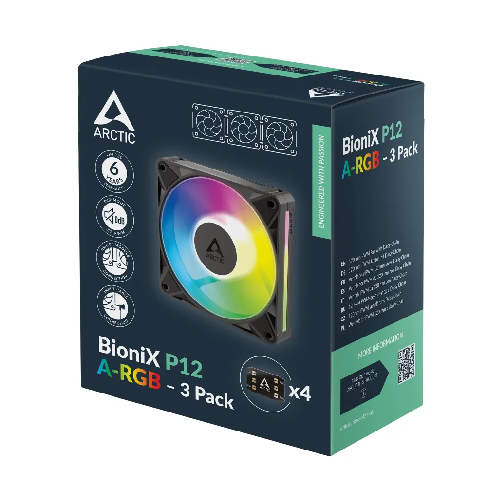 Комплект вентилатори ARCTIC BioniX P12 A-RGB PWM 120mm Daisy Chain - Черен