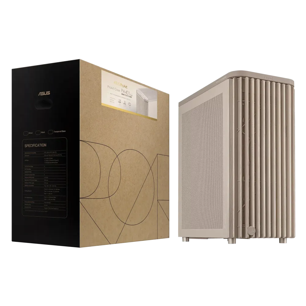 Кутия ASUS ProArt PA401 Wood Edition Beige - Mesh Panel