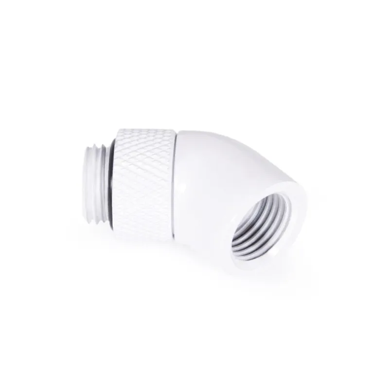 Ъглов адаптер Alphacool Eiszapfen, 45°, G1/4 външна към G1/4 вътрешна резба, Бял