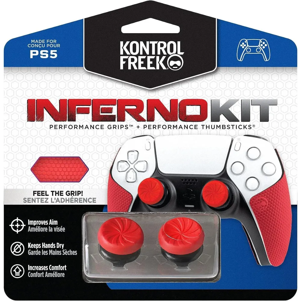 Аксесоар Kontrolfreek Performance Inferno Kit PS5 с включени сменяеми бутони и грипове за DualSense