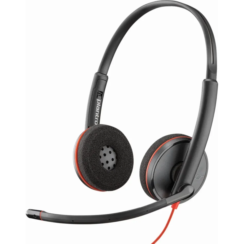 Слушалки с микрофон Poly Blackwire 3225 Stereo USB-C Headset+3.5mm Plug + USB-C/A Adapter
