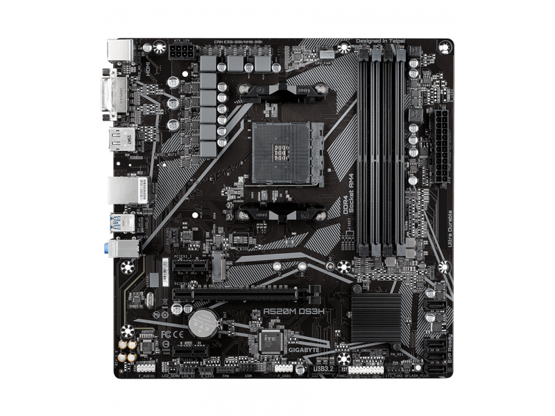 Дънна платка GIGABYTE A520M-DS3H V2, Socket AM4, mATX, 4xDDR4, M.2 