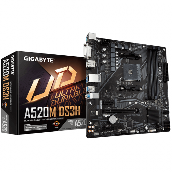 Дънна платка GIGABYTE A520M-DS3H V2, Socket AM4, mATX, 4xDDR4, M.2 