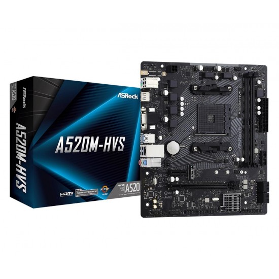 Дънна платка ASRock A520M-HVS, Socket AM4, mATX, 2xDDR4, M.2 NVMe