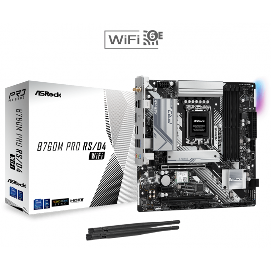 Дънна платка ASRock B760M PRO RS WIFI 6E, LGA1700, DDR4, ATX