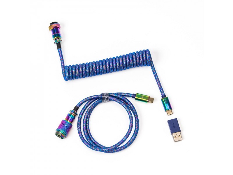 Кабел за клавиатура Keychron Colorful Premium Coiled Cable, USB-C - USB-C, Rainbow Blue