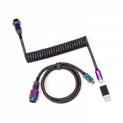 Cablu pentru tastatura Keychron Premium Aviator Straight USB-C - USB-C, Rainbow Plated Black