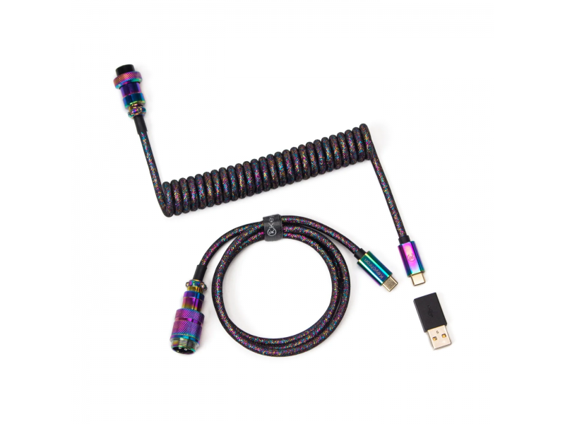 Cablu pentru tastatura Keychron Premium Aviator Straight USB-C - USB-C, Rainbow Plated Black