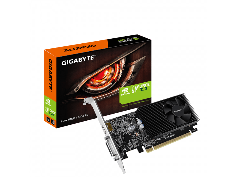 Видео карта GIGABYTE GeForce® GT 1030 D4 2GB DDR4 64 bit, Low Profile, DVI-D, HDMI