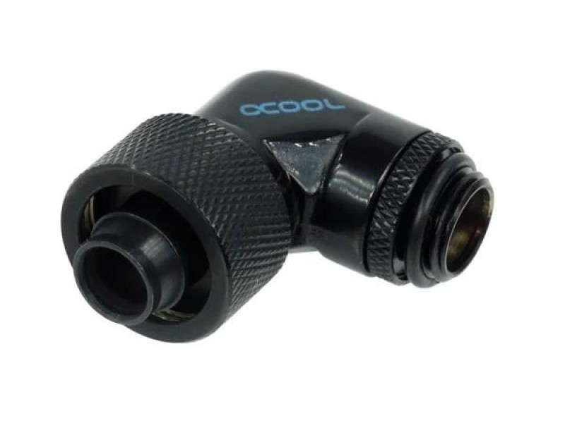 Компресионен фитинг Alphacool, 16/10 - G1/4, 90°, Въртящ се, Черен мат