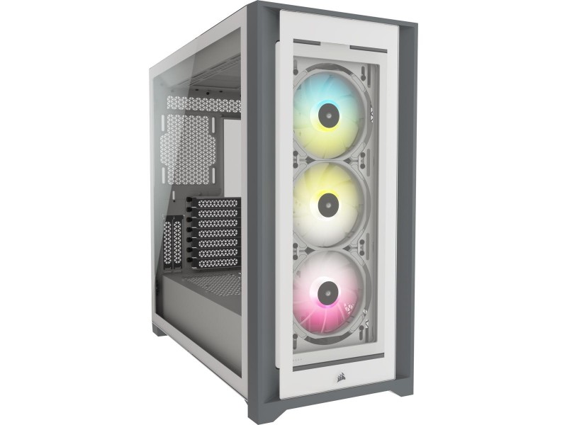 Кутия Corsair iCUE 5000X RGB Mid Tower, Tempered Glass, Бяла