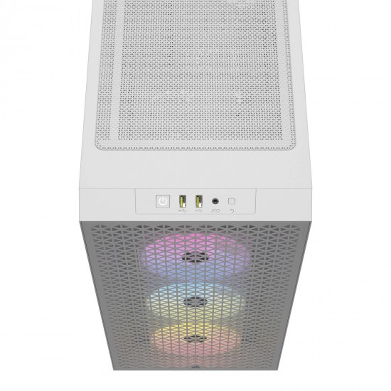 Кутия Corsair 3000D RGB Airflow Mid Tower, Tempered Glass, Бял