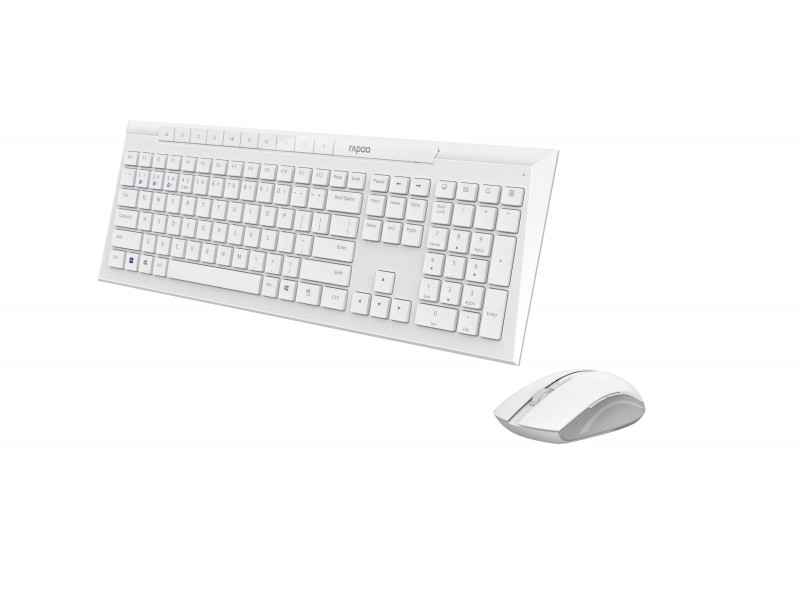 Комплект клавиатура и мишка RAPOO 8210M Multi mode, Bluetooth &2.4Ghz, Безжичен, Бял
