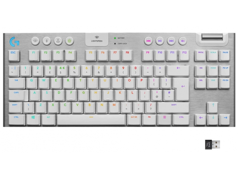 Tastatura mecanica gaming Logitech, G915 TKL White Lightsync RGB, Tactile Switch