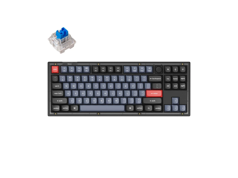 Геймърска Механична клавиатура Keychron V3 TKL Knob QMK Frosted Black Translucent, Keychron K Pro Blue Switch, RGB Backlight