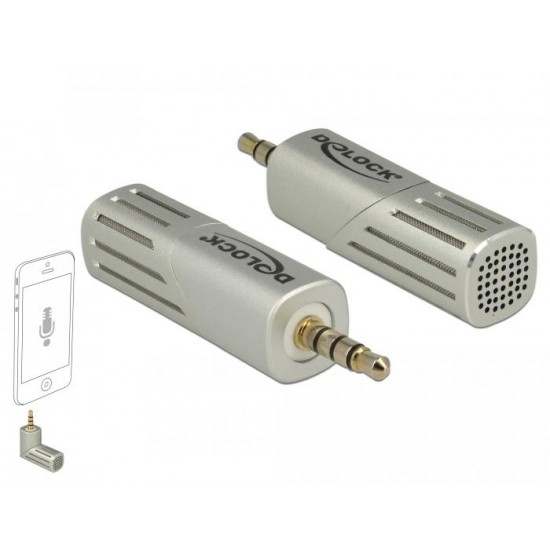 Микрофон DeLock 65893, За смартфон/таблет, 3.5 mm 4 Pin Stereo Jack 90°, Сребрист