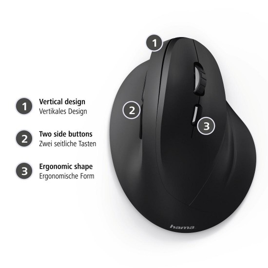 Жична ергономична мишка HAMA EMC-500, USB, 1000/1400/1800 dpi, Черен