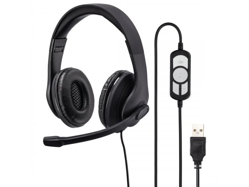 Слушалки с микрофон HAMA HS-USB300, стерео, USB, Черен