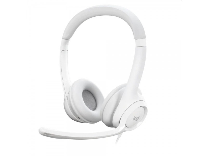 Слушалки с микрофон Logitech H390, USB, Бял