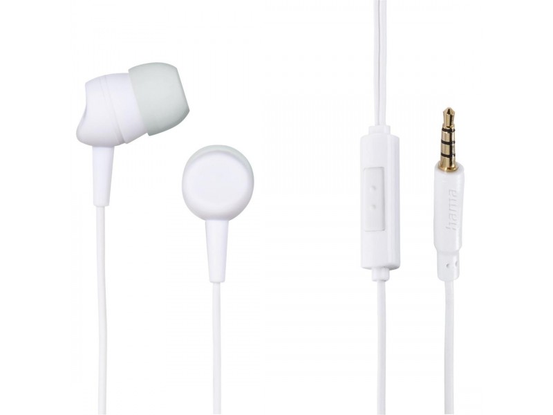 Слушалки с микрофон HAMA Kooky, 3.5 mm, In-Ear, Siri, Google Assistant, Бял