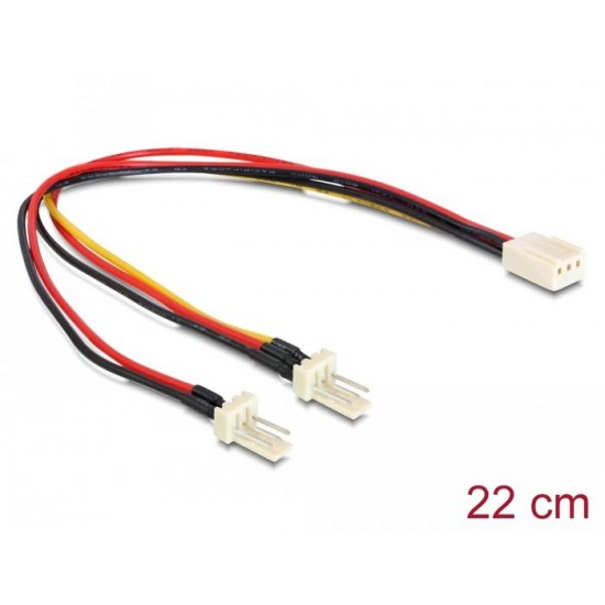 Кабел DeLock Molex, 3 pin женско - 2 x Molex 3 pin мъжко (fan), 22 cm