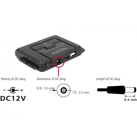 Конвертор Delock, USB 5 Gbps - SATA 6 Gb/s / IDE 40 pin / IDE 44 pin, backup функция