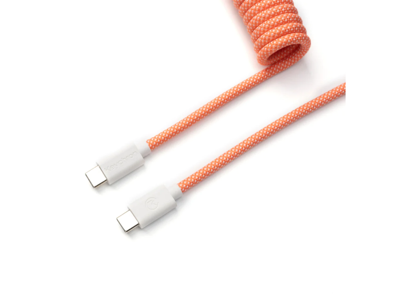 Кабел за клавиатура Keychron Coiled Aviator Straight Custom USB Cable, USB-C - USB-C Pink Orange