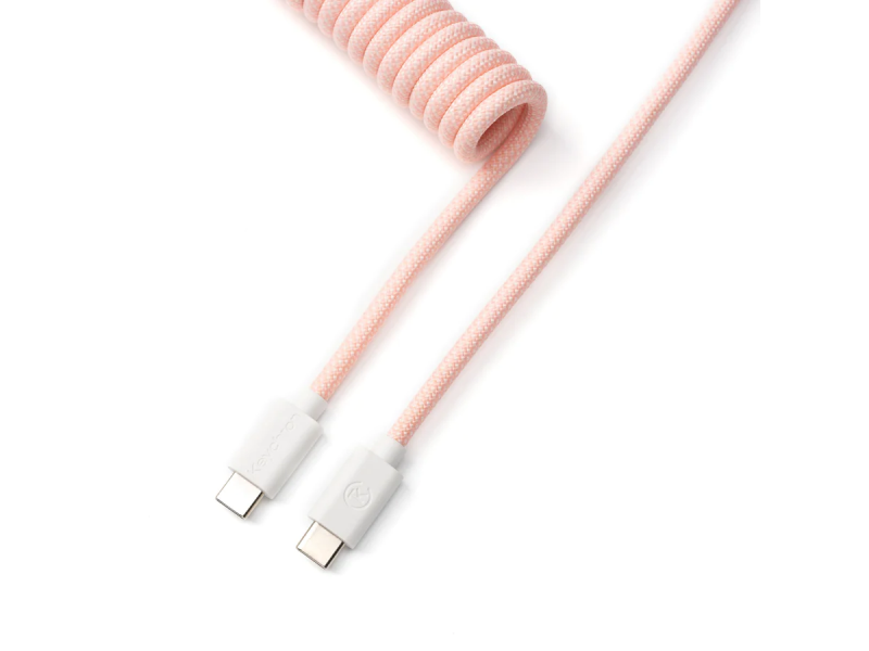 Кабел за клавиатура Keychron Coiled Aviator Straight Custom USB Cable, USB-C - USB-C Light Pink