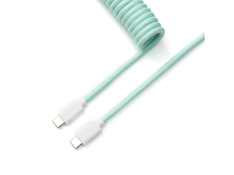 Кабел за клавиатура Keychron Coiled Aviator Straight Custom USB Cable, USB-C - USB-C, Mint