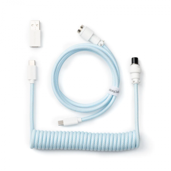 Кабел за клавиатура Keychron Coiled Aviator Straight Custom USB Cable, USB-C - USB-C, Light Blue