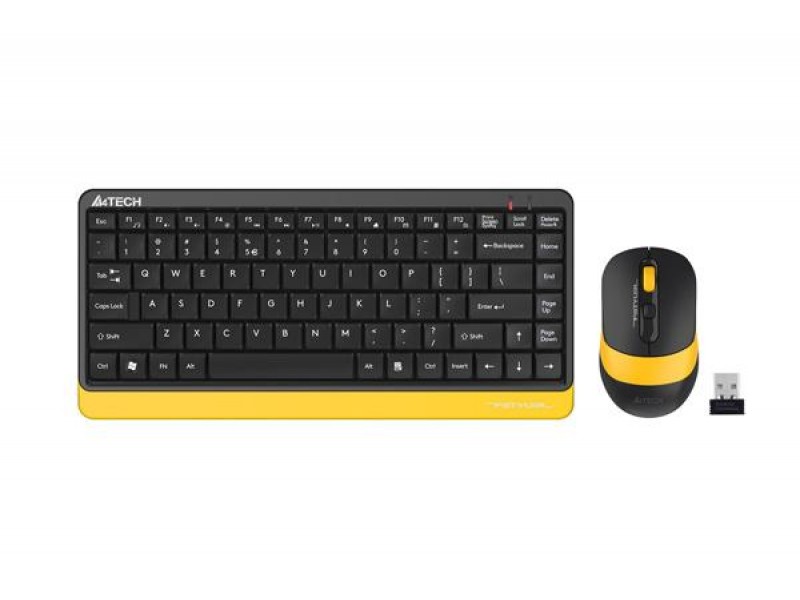 Комплект клавиатура и мишка A4TECH Fstyler F1110, Безжичен, Черен/Жълт