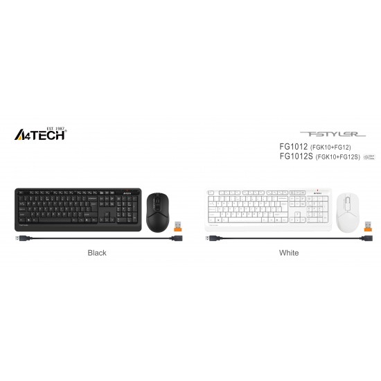 Комплект клавиатура и мишка A4TECH Fstyler FG1012, Безжичен, Бяла