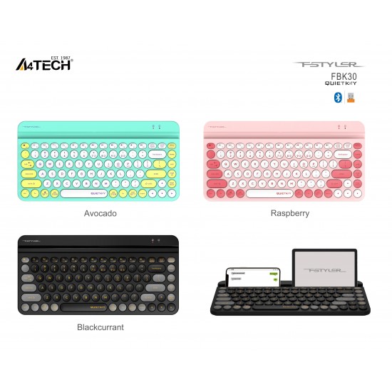 Безжична клавиатура A4tech Fstyler FBK30, Bluetooth, 2.4G, Стойка за телефон, Кирилизирана, Розова