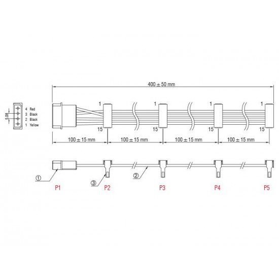 Кабел Power Molex 4 Pin  > 4 x SATA 15 Pin, 40cm