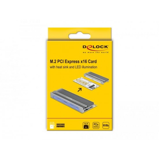 PCI Express x16 (x1 / x4 / x8) карта Delock, за M.2 NVMe M.2 Key M, RGB LED