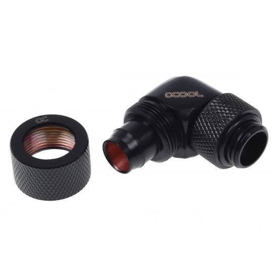 Компресионен фитинг Alphacool, 13/10 - G1/4, 90°, Въртящ се, Черен мат