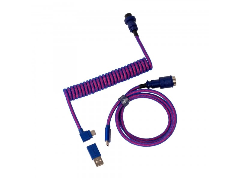Кабел за клавиатура Keychron Premium Angled Purple Coiled Aviator Custom USB Cable, USB-C - USB-C