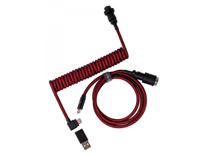 Кабел за клавиатура Keychron Premium Angled Red Coiled Aviator Custom USB Cable, USB-C - USB-C