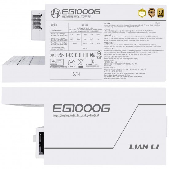 Захранващ блок Lian Li EDGE 1000W 80+ Gold PCIe 5.1, ATX 3.1 - Бяло