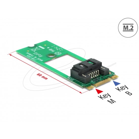 Адаптер Delock 62517, интерфейсен ключ M.2 2260 B+M към Sata 7 Pin