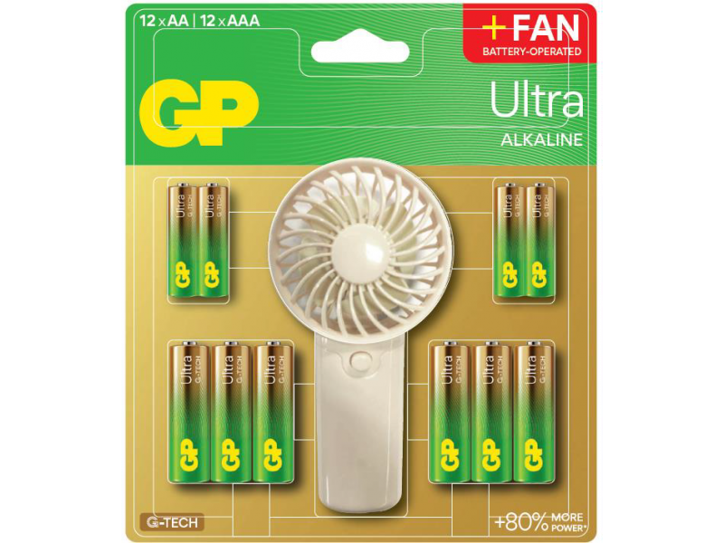 GP SUMMER PACK Алкални батерии  ULTRA AA x 12 бр. + ULTRA AAA x 12 бр. + Fan/ Вентилатор/  GP BATTERIES